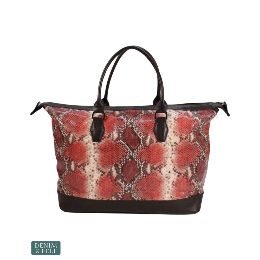 Longchamp Rare Red Python Print Large Tote Bag Travel Weekender Shopper Purse - Picture 5 of 15
